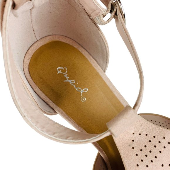 Qupid Boho Ankle Strap Open Toe Chunky Heels Pink Beige Sandals 9 - Picture 6 of 9